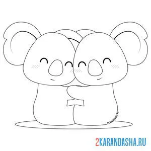 Раскраска коалы обнимаются