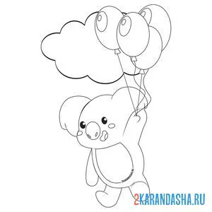 Раскраска коала на воздушном шарике