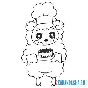 Раскраска овечка с тортом
