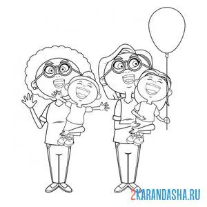 Раскраска бабушки с внучками