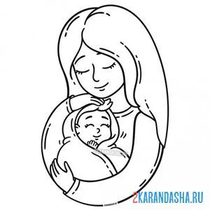 Раскраска семья, мама и новорожденный малыш
