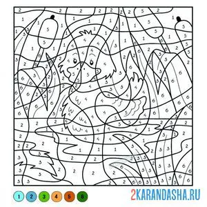 Раскраска по номерам: уточка в пруду