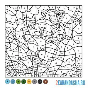 Раскраска по номерам: коала с детенышем