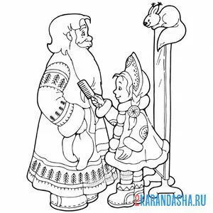 Раскраска снегурочка собирает деда мороза на праздник
