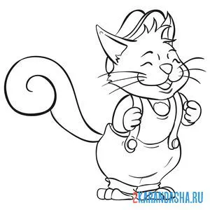 Раскраска кот в комбинизоне