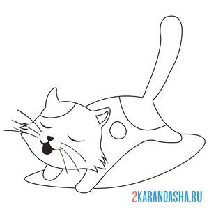 Раскраска кот потягивается