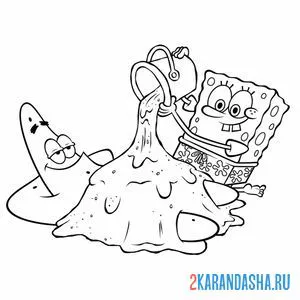 Раскраска губка боб играет в песок с патриком