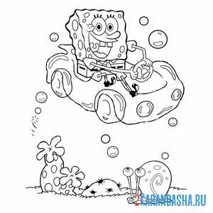 Раскраска губка боб на машинке из мыльного пузыря