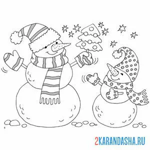 Раскраска снеговики друзья