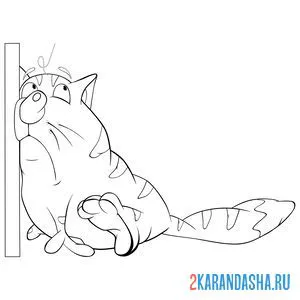 Раскраска уставший кот