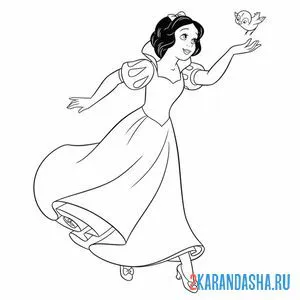 Раскраска белоснежка бежит за птичкой