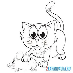 Раскраска кот и мышка