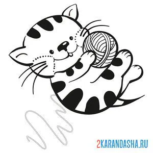 Раскраска кот с клубком