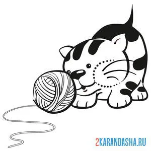 Раскраска кот играет
