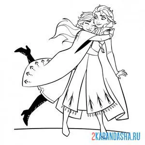 Раскраска счастливые анна и эльза