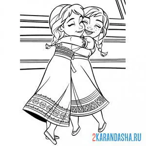 Раскраска маленькие сестрички эльза и анна