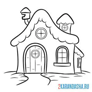 Раскраска зимний домик в снегу