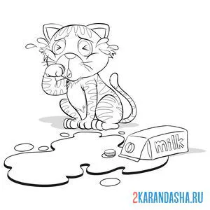 Раскраска кот разлил молоко