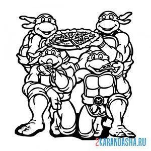 Раскраска черепашки-ниндзя и пицца