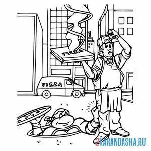 Раскраска черепашки-ниндзя заказали пиццу