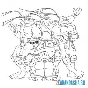 Раскраска все черепашки-ниндзя