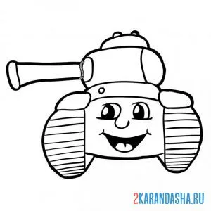 Раскраска детский рисунок танка
