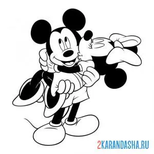 Раскраска влюбленные микки и минни