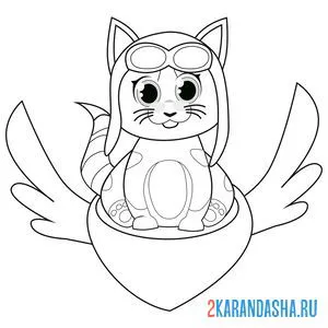 Раскраска котенок на сердечке