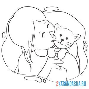 девочка целует котенка