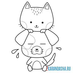 Раскраска котенок и щеночек