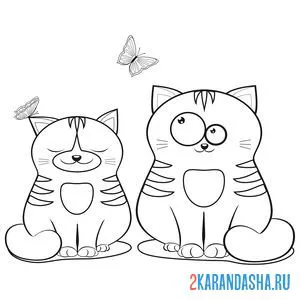 Раскраска кошечка и кот