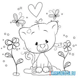 Раскраска котенок на траве