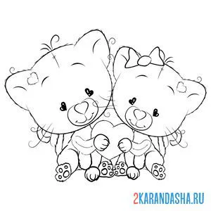 Раскраска два котенка