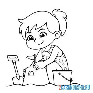 Раскраска девочка играет в песок
