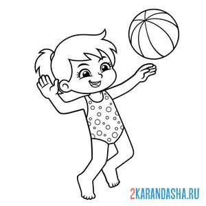 Раскраска девочка играет в мяч