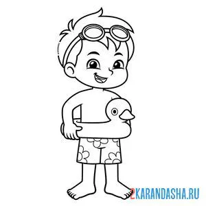 Раскраска мальчик в надувном круге