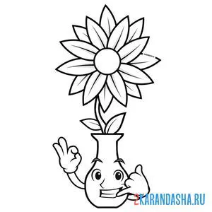 Раскраска ромашка цветочек в вазе