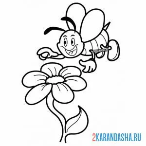 Раскраска веселая пчелка и ромашка