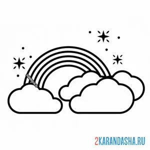 Раскраска радуга, облака и звездочки