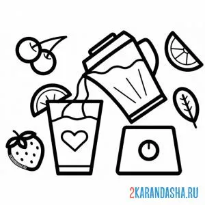 Раскраска фрукты для коктейля