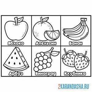 Раскраска фрукты с названиями