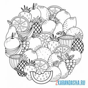 Раскраска много фруктов