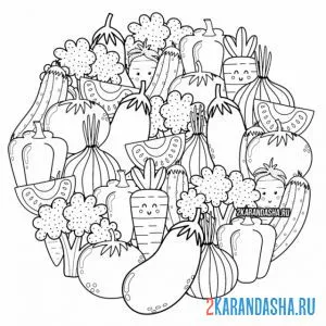 Раскраска овощи с глазками много