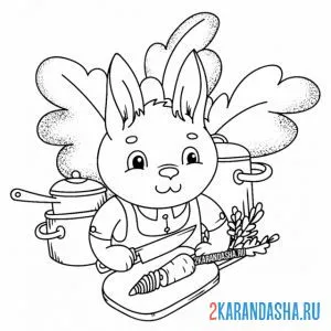 Раскраска зайчик режет морковь