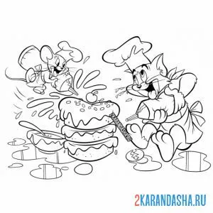 Раскраска том и джерри готовят вместе