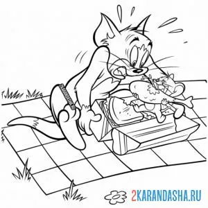 Раскраска том и джерри на пикнике
