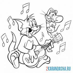 Раскраска том играет на гитаре