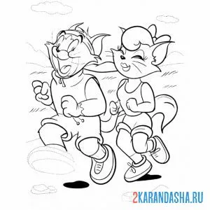 Раскраска том на пробежке с кошечкой