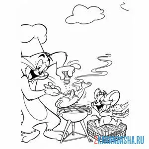 Раскраска том и джерри готовят ужин