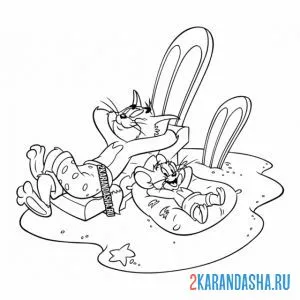 Раскраска том и джерри на пляже